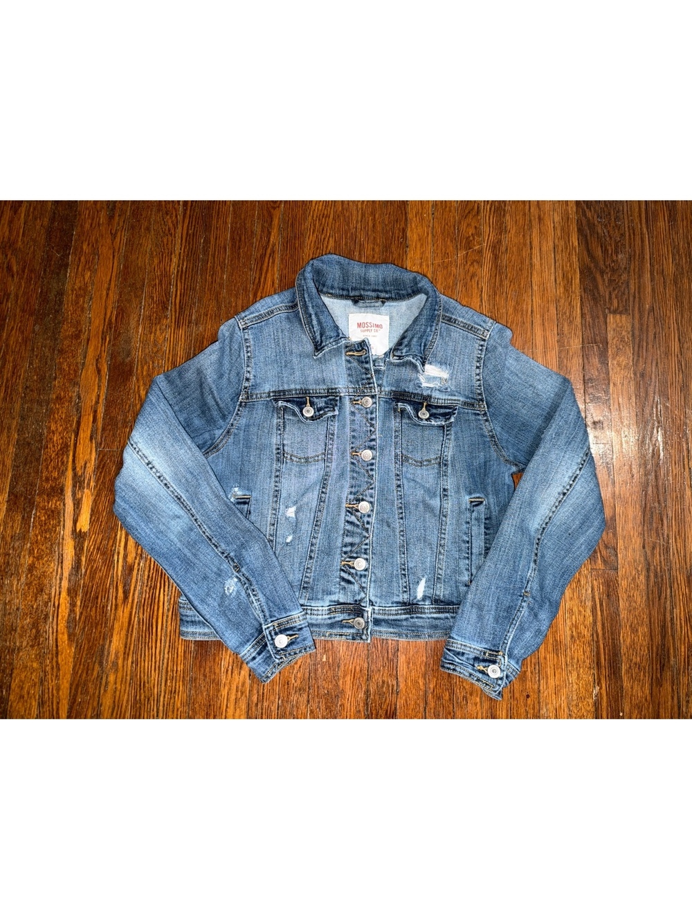 Women’s Medium Thrashed Distressed Blue Jean Jacket